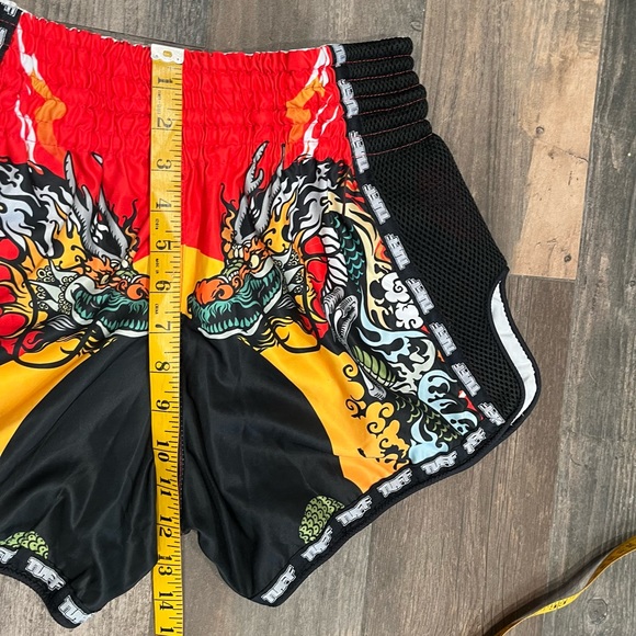 TUFF MUAY THAI BOXING SHORTS RETRO STYLE Red Chinese Dragon & Kickboxing MMA. - Picture 5 of 7